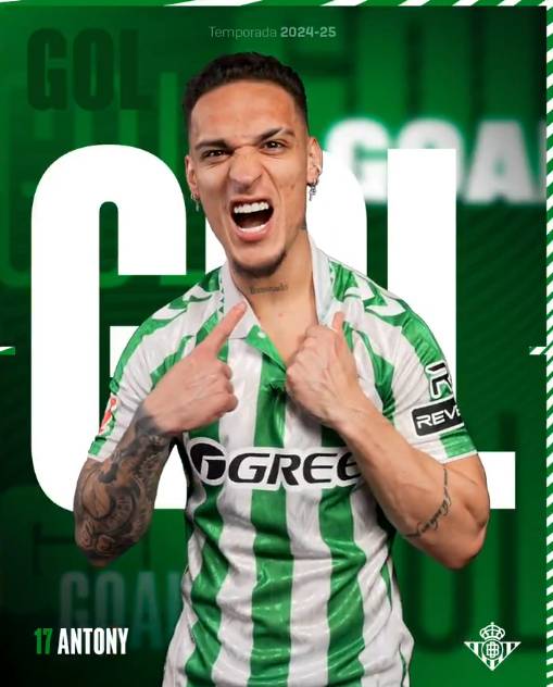 안토니의 셀타 비고전 득점 직후 레알 베티스 공식 사회관계망서비스(SNS). /사진=레알 베티스 공식 사회관계망서비스(SNS)