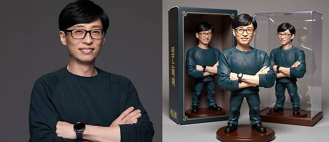 유재석 사진(왼쪽)을 '나노바나나'에 입력해 만든 가상의 피규어 사진(오른쪽) ['나노바나나' 활용. 재판매 및 DB 금지]