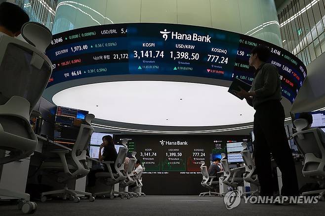 서울 중구 하나은행 본점 딜링룸 [연합뉴스 자료사진. 재판매 및 DB 금지]