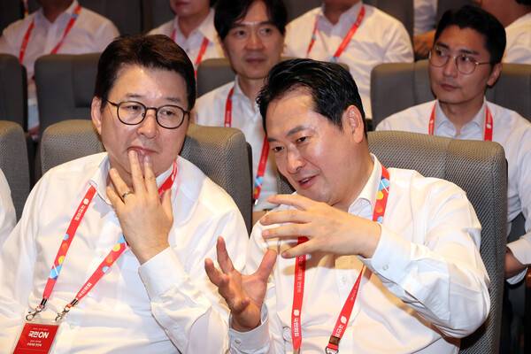 국민의힘 장동혁 대표가 28일 인천국제공항공사 항공교육원에서 열린 2025 국민의힘 국회의원 연찬회에 참석해 있다.&nbsp; /연합뉴스