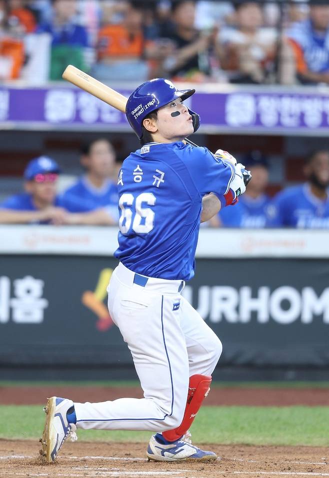 지난 30일 대전 한화생명이글스파크에서 열린 '2025 신한은행 SOL 뱅크 KBO리그' 삼성 라이온즈와 한화 이글스전에서 타석에 들어선 박승규. <삼성 라이온즈 제공>