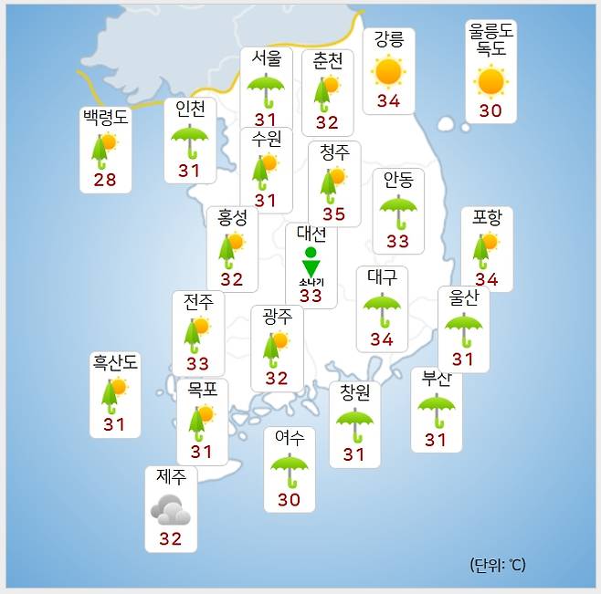 ⓒ기상청: 오늘(31일) 오후 날씨