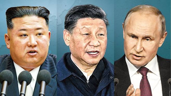 북한 김정은 국무위원장, 중국 시진핑 국가주석, 러시아 블라디미르 푸틴 대통령(왼쪽부터). /조선일보 DB