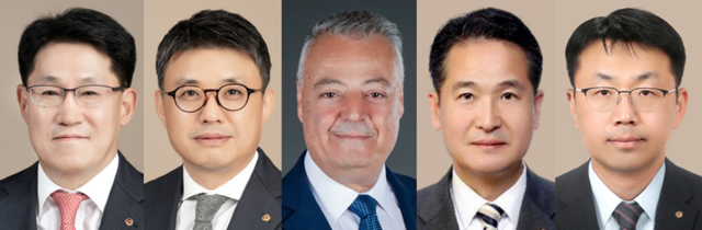 류두형(왼쪽부터) ㈜한화·글로벌, 김종서 한화엔진, 라피 발타 한화파워시스템, 김경수 한화호텔앤드리조트 에스테이트부문, 최석진 한화호텔앤드리조트 리조트부문 대표이사 내정자. 한화 제공