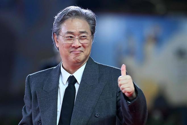 Park Chan-Wook attends the red carpet for the movie "No Other Choice" presented in competition at the 82nd International Venice Film Festival, in Venice Lido on Friday. (AFP-Yonhap)