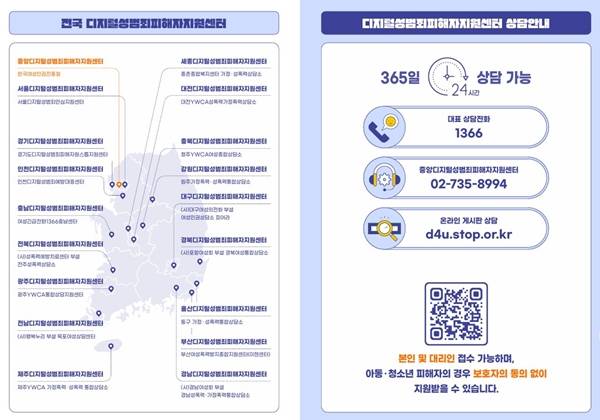 ▲중앙디지털성범죄피해자지원센터 홍보 리플릿 갈무리. 출처=한국여성인권진흥원 홈페이지.