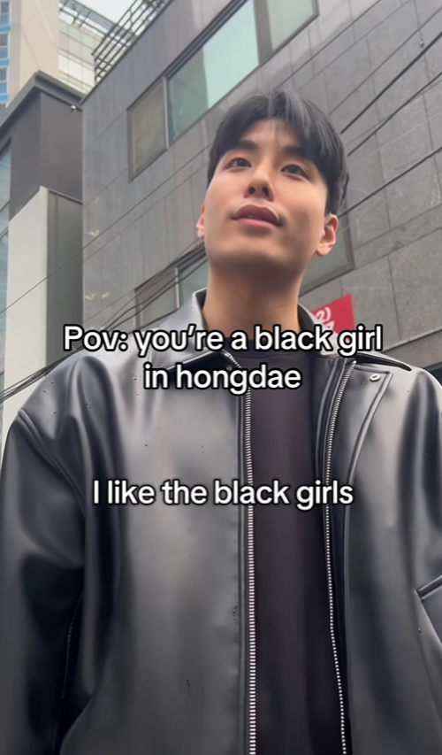 화제가 된 ‘홍대가이’ 연출 영상. 해당 영상에서 홍대가이를 연기한 숀은 과장된 한국식 영어 발음으로 외국인 여성에게 다가가 환심을 사려 하고 있다. 해당 영상은 2300만 조회수를 달성했다. 출처=인스타그램 @itsseansolo 갈무리