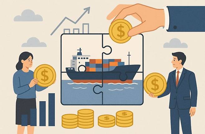 올해 안에 사상 최초로 시도하는 ‘선박 조각투자 시범사업’ 관련 일러스트. 그래픽=챗GPT·한국해양진흥공사 제공