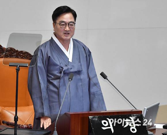 우원식 국회의장이 1일 오후 서울 여의도 국회에서 열린 제22대 제429회국회(정기회) 개회식에서 개회사를 하고 있다. [사진=곽영래 기자]