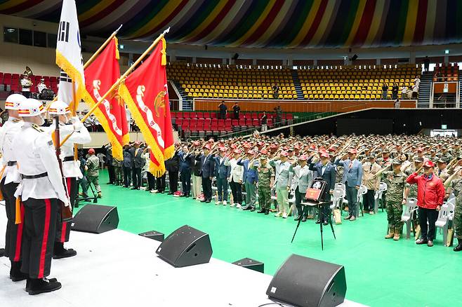 제주해병대의날 기념식이 지난 8월31일 한라체육관에서 열리고 있다. ⓒ제주도 제공