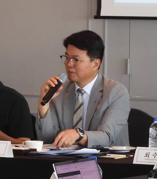 조주현 중소벤처기업연구원 원장이 2일 서울 여의도 CCMM빌딩에서 열린 취임 1주년 기자간담회에서 발언하고 있다. 중소벤처기업연구원 제공