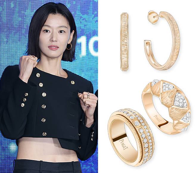 배우 전지현이 2일 디즈니+ 시리즈 '북극성' 제작발표회에서 '피아제'(Piaget) 주얼리를 착용했다. /사진=머니투데이 DB, 피아제(Piaget)