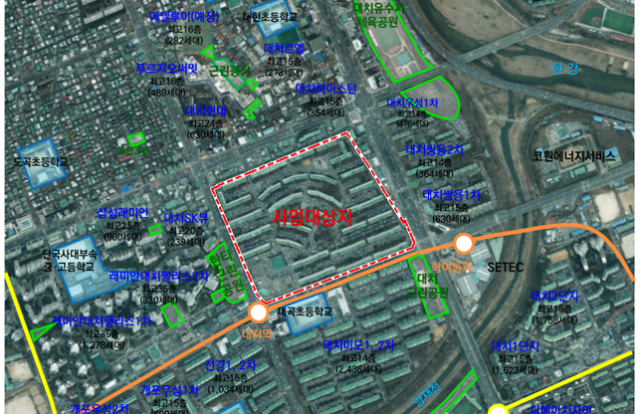 강남구 대치동 은마아파트 재건축 사업 대상지인 대치동 316번지 일대. 사진 제공=서울시