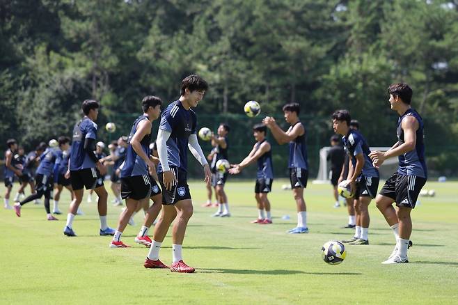 난지형 잔디 위에서 훈련하는 울산 선수들 [울산 HD 제공. 재판매 및 DB 금지]