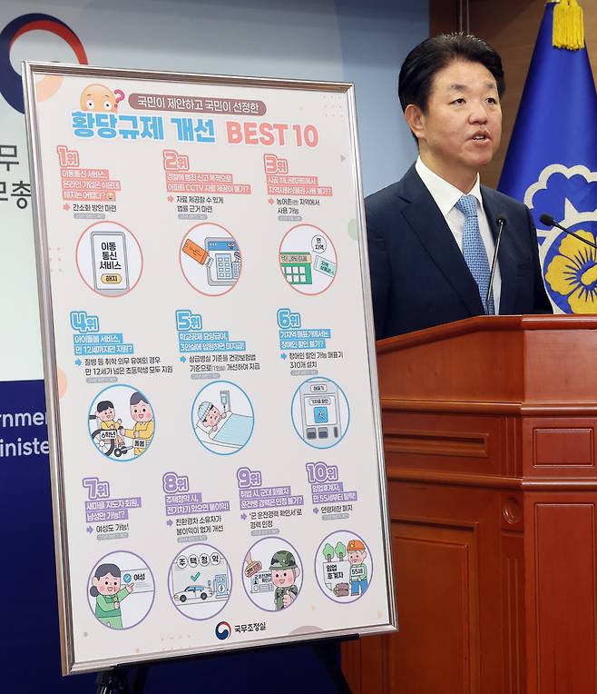 국무조정실 손동균 규제조정실장이 2일 정부세종청사에서 제3차 황당규제 공모전 결과를 설명하고 있다. /연합뉴스