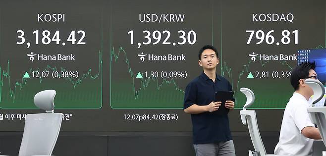 3일 서울 중구 하나은행 본점 딜링룸 현황판. /연합뉴스