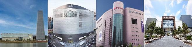 왼쪽부터 대전신세계 Art&Science, 갤러리아백화점 타임월드, 롯데백화점 대전점, 현대프리미엄아울렛 대전점.