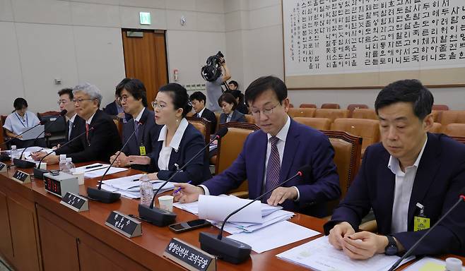 4일 서울 여의도 국회에서 열린 제429회 국회(정기회) 법제사법위원회 제2차 전체회의 '검찰개혁 공청회'에서 차진아(가운데) 교수가 발언하고 있다./남강호 기자