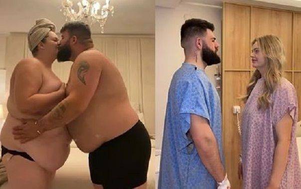 비만 수술을 받기 전 엘리와 라이스 제퍼리스(왼쪽)와 수술 후 모습 /사진=데일리메일 갈무리