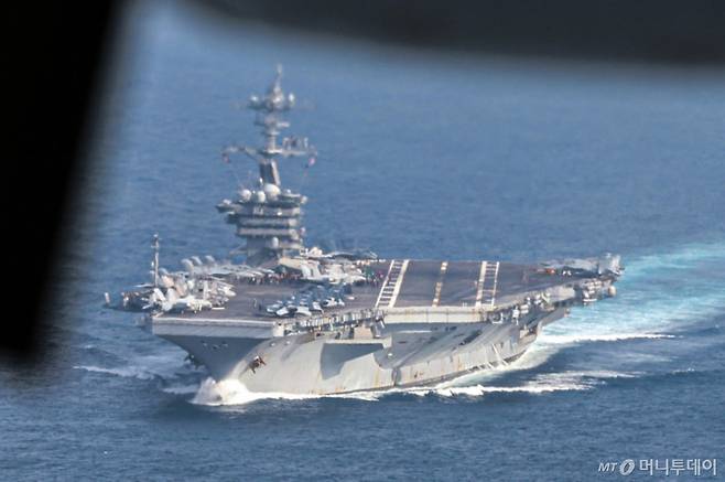 한미일 3국이 지난해 11월14일 제주 남방 공해상에서 한미일 다영역 훈련인 ’24-2차 '프리덤 에지' 훈련을 시행하고 있는 가운데 미국 항공모함 조지워싱턴함에서 F-35C, F/A-18, 오스프리 등의 항공기가 출격 및 착함 훈련을 시행하고 있다. / 사진=국방홍보원