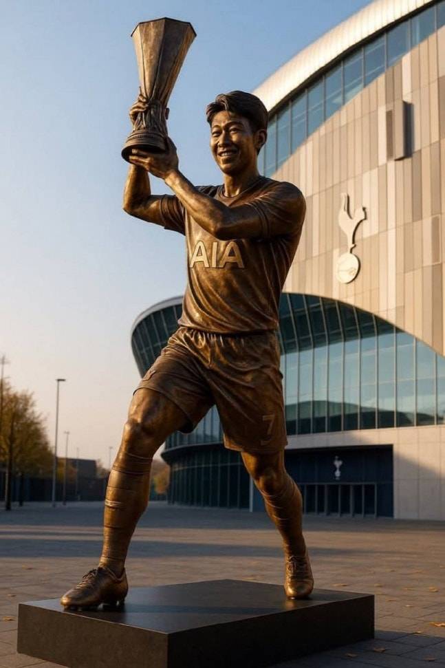 손흥민 동상(합성). 히샬리송 SNS 캡처