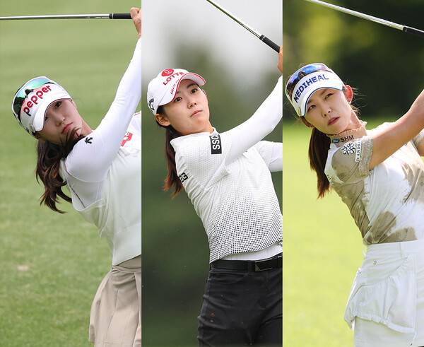 2025년 한국여자프로골프(KLPGA) 투어 메이저 대회 KB금융 스타챔피언십에 출전한 황정미, 황유민, 배소현 프로. 사진제공=KLPGA (사진을 무단으로 사용하지 마십시오.)