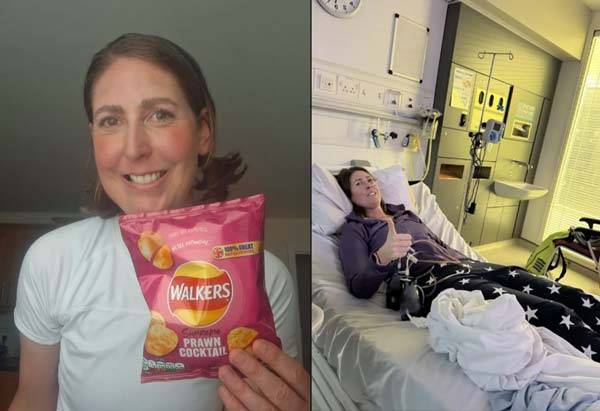 과자를 먹다 혀가 따끔거림을 느낀 여성이 ‘혀암’을 진단받았다./사진=더 선(The Sun) 캡처