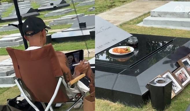 故 서희원 묘 지키는 구준엽. 사진|웨이보