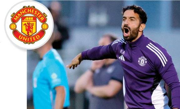 맨체스터 유나이티드 엠블럼(위)과 후벵 아모링 감독.&nbsp;뉴시스&nbsp;