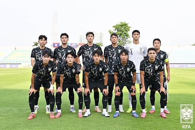 라오스와의 U-23 아시안컵 예선 2차전에 선발로 나선 U-22 대표팀 선수들. [대한축구협회 제공. 재판매 및 DB 금지]