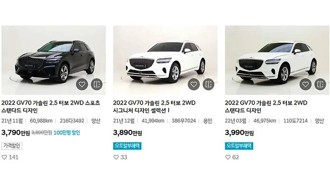 현대인증중고차에 올라온 GV70