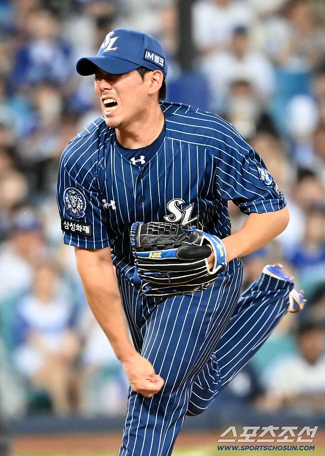 7일 대구 삼성라이온즈파크에서 열린 한화와 삼성의 경기, 삼성 김재윤이 역투하고 있다. 대구=허상욱 기자wook@sportschosun.com/2025.09.07/