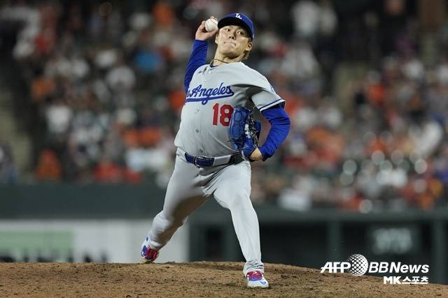 아쉽게 노히트노런에 실패한 야마모토. 사진(미국 볼티모어)=AFPBBNews=News1