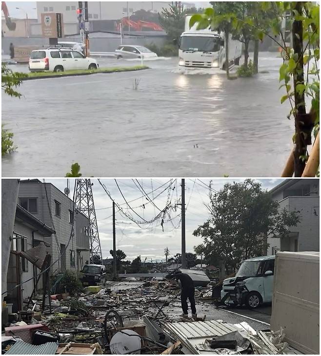 15호 태풍 페이파가 일본에 상륙하면서 시즈오카현을 중심으로 부상자가 속출하는 등 큰 피해가 발생했다. /사진=X 갈무리