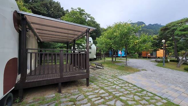 [봉화=뉴시스] 박종대 기자 = 8일 경북 봉화군 청량산 수원캠핑장에 설치된 동물 모양 카라반 시설이다. 리모델링 과정에서 이 시설들은 철거되고 대신 연인이나 노부부 등 2인용 소형 카라반이 들어서는 '이지캠핑존'으로 새롭게 조성될 예정이다. 2025.09.08. pjd@newsis.com *재판매 및 DB 금지