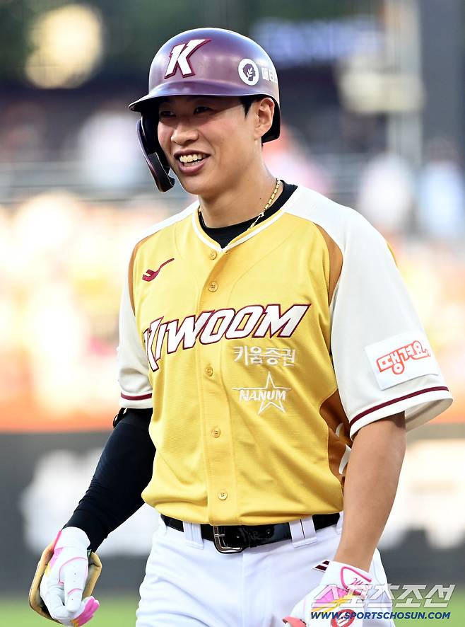 12일 대전 한화생명볼파크에서 열린 2025 KBO 올스타전, 2회말 안타를 치고 기뻐하는 송성문. 대전=허상욱 기자wook@sportschosun.com/2025.07.12/