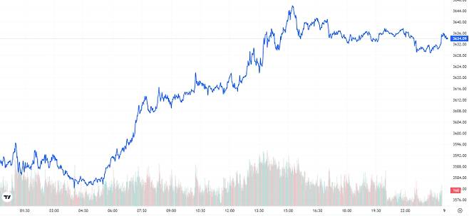 TV 국제 금시세(금값) 1.24% 상승 (3634달러)