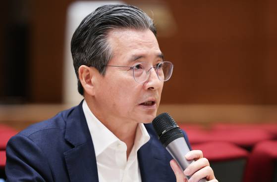 김용범 정책실장이 지난달 20일 서울 용산 대통령실 청사에서 열린 기자간담회에서 발언하고 있다. 뉴스1