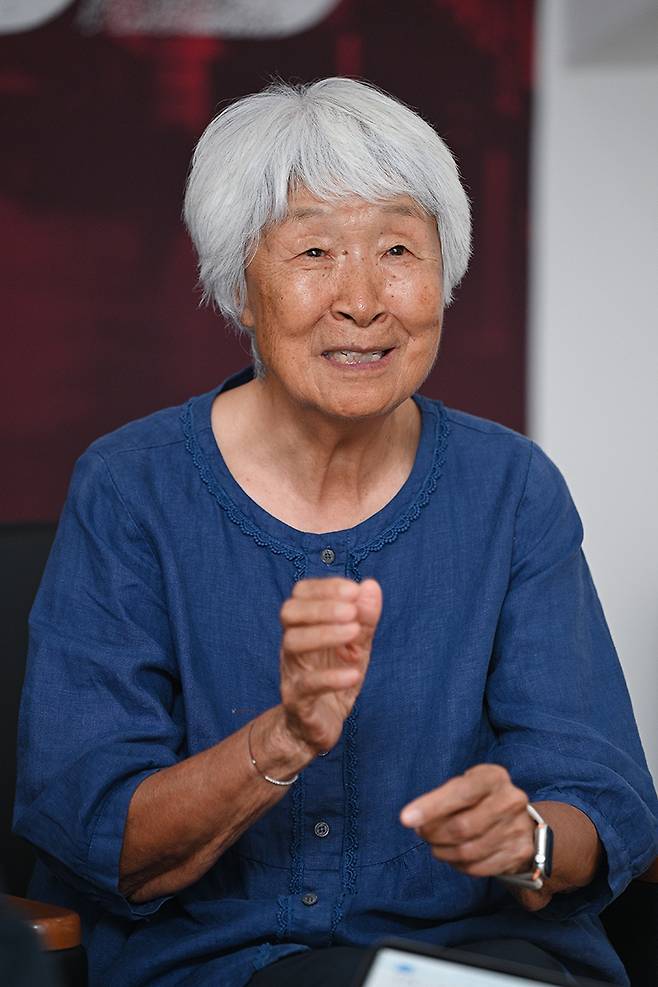 한국 여자농구의 전설 박신자 여사가 지난 7일 2025 박신자컵이 열린 부산 사직체육관에서 세계일보와 인터뷰하고 있다. 한국여자농구연맹 제공