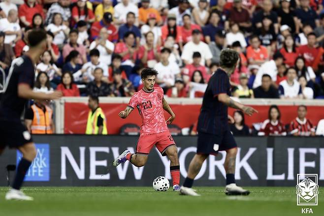 10일 미국 테네시주 내슈빌의 지오디스 파크에서 열린 멕시코전을 통해 A매치 선발 데뷔전을 치른 옌스 카스트로프. /사진=대한축구협회 제공
