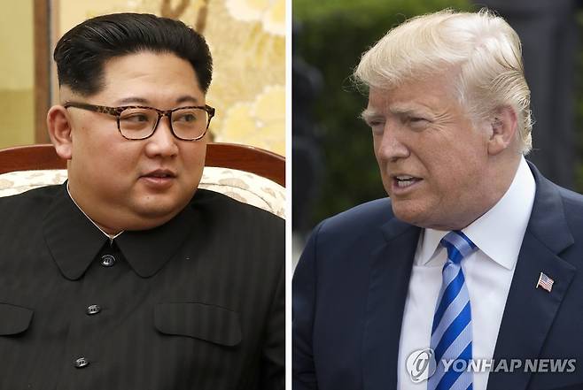 김정은 북한 국무위원장과 도널드 트럼프 미국 대통령(오른쪽) [EPA=연합뉴스 자료사진. 재판매 및 DB 금지]