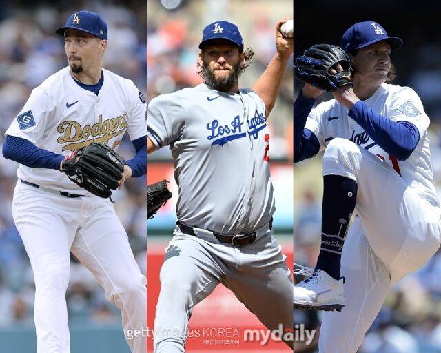 LA 다저스 블레이크 스넬-클레이튼 커쇼-타일러 글래스노우(왼쪽부터)./게티이미지코리아