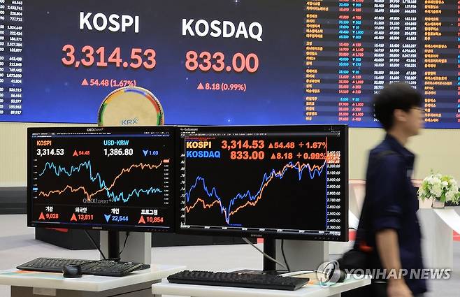 서울 여의도 한국거래소내 전광판 [연합뉴스 자료사진. 재판매 및 DB 금지]