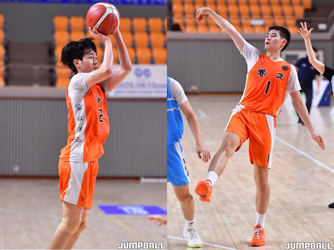 ▲ 양정고 김승현(185, 2년)과 전온겸(189년, 1년). 이날 9개의 3점 슛을 합작했다.