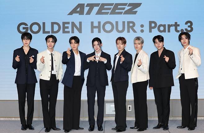 Ateez poses for a photo at a press conference at Hotel Naru Seoul MGallery Ambassador in western Seoul on June 12. [NEWS1]