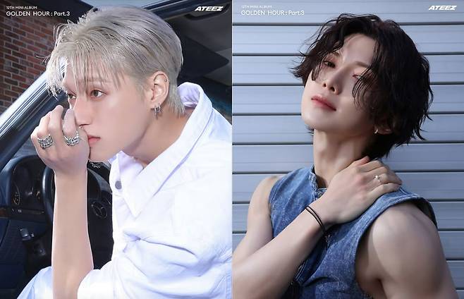 Wooyoung, left, and Yeosang of Ateez [SCREEN CAPTURE]