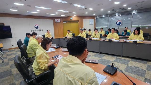농림축산식품부와 관계기관·지방자치단체 관계자들이 13일 정부세종청사에서 방역 대책 회의를 열어 고병원성 AI 발생 상황과 방역 대책을 점검하고 있다. 농림축산식품부
