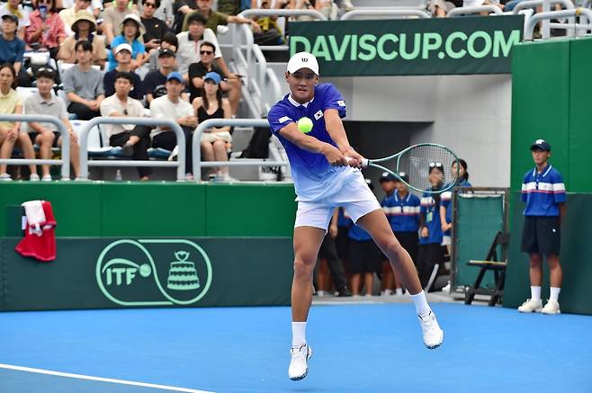 권순우의 12일 경기 모습.  [대한테니스협회 제공. 재판매 및 DB 금지]