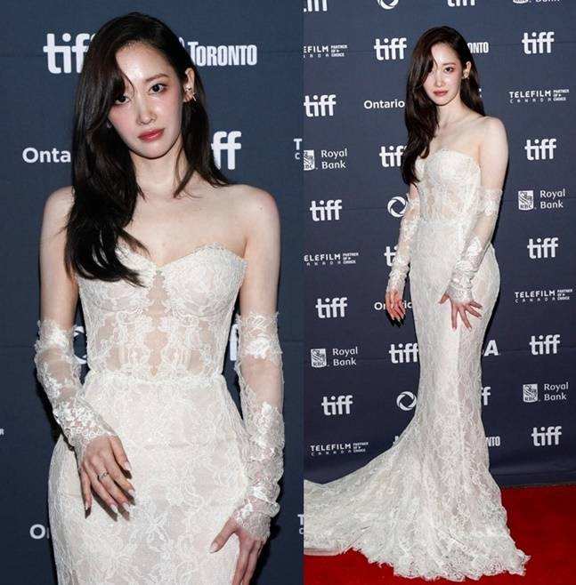 토론토국제영화제 레드카펫에서 콜라병 몸매를 자랑한 전종서. [사진=플러스엠엔터테인먼트,게티이미지뱅크]