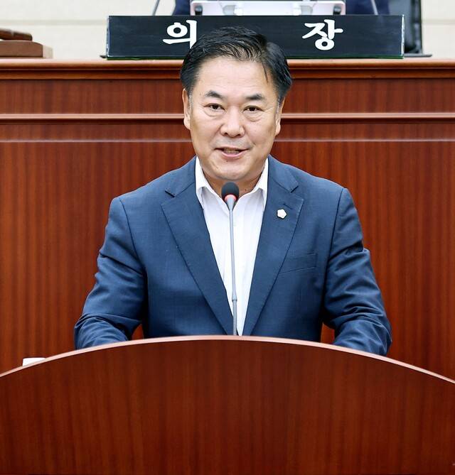 제292회 임시회에서 '5분 자유발언'을 하고 있는 성주군의회 여노연 의원. 성주군의회 제공